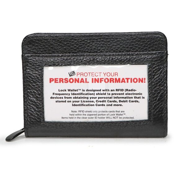 NEW LOCK Wallet RFID Blocking Faux Leather Travel Black Zip Around Window ID - Picture 2 of 10